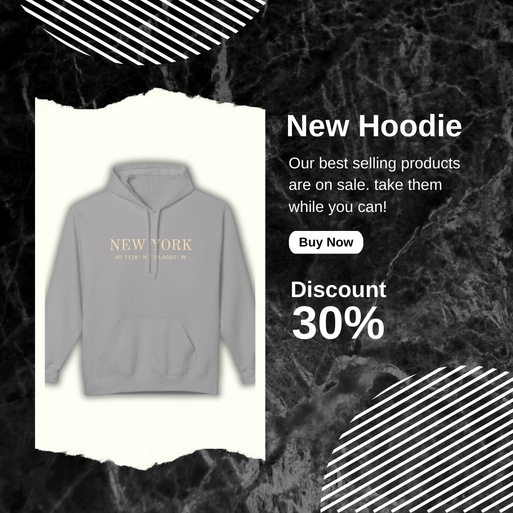 New York Coordinates Hoodie — Minimal City Skyline Pullover